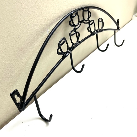 Wall Mounted 4 Coffee Mug Holder Bar Decor Sign Cup Rack Hanging Black - Picture 4 of 8